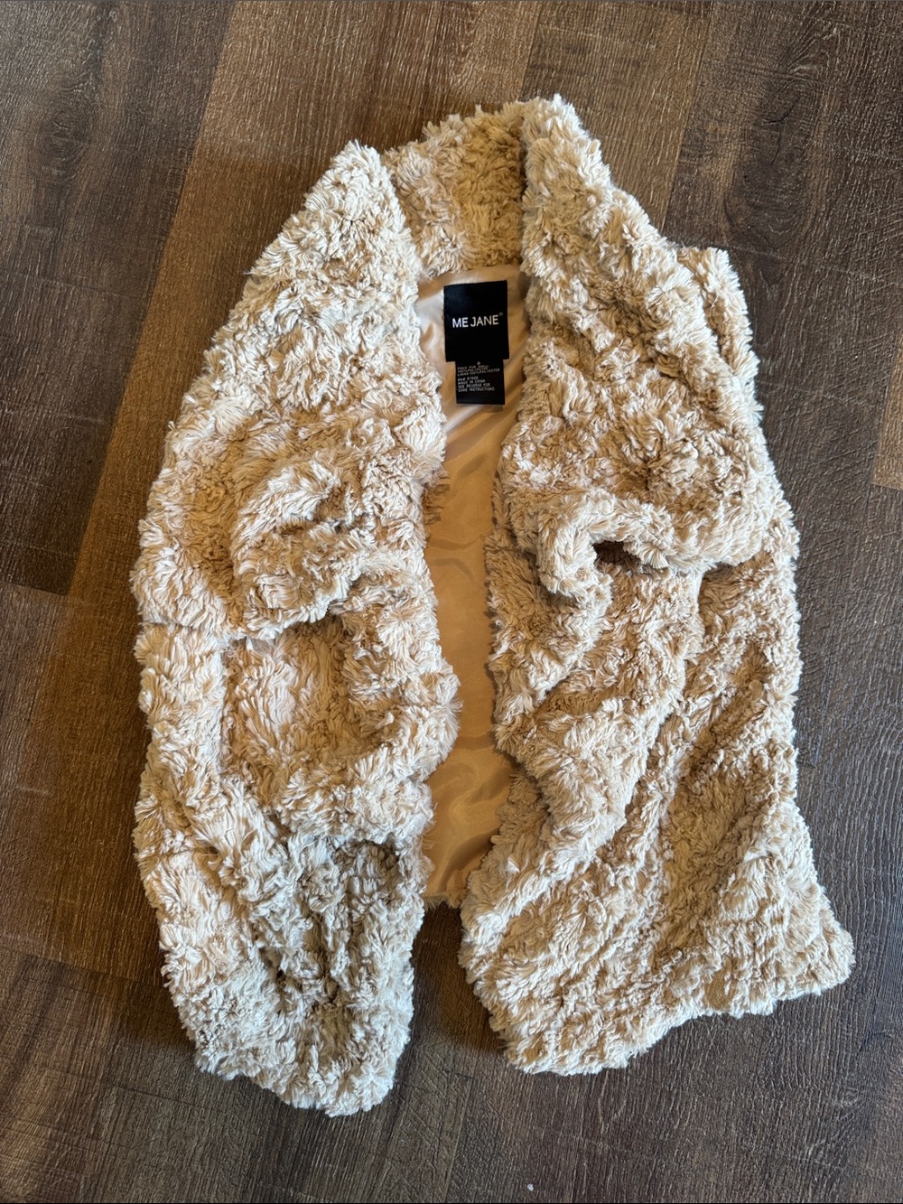 Me Jane Beige Teddy Faux Fur Open Front Jacket